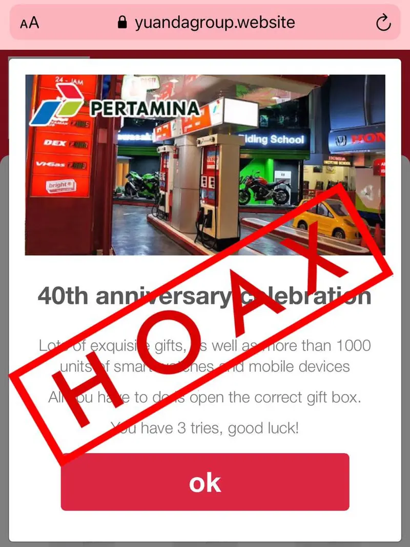 Hoaks Undian yang mengatasnamakan Pertamina.