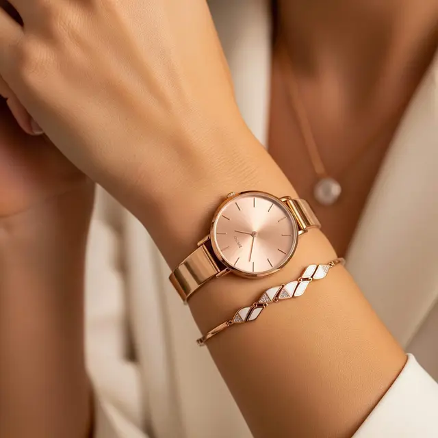 Padu Padan Jam Tangan Rose Gold dengan Gelang Warna Senada