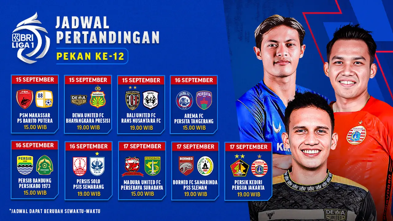 Jadwal Siaran Langsung BRI Liga 1 Pekan Ke-12