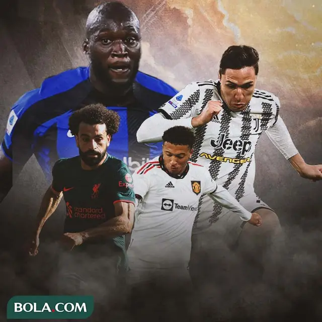 Ilustrasi - Romelu Lukaku, Federico Chiesa, Mohamed Salah, dan Jadon Sancho