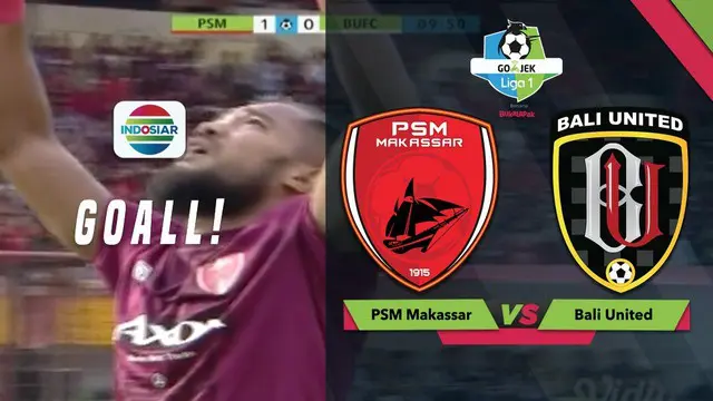 Zulham Zamrun mencetak gol pembuka bagi PSM Makassar saat menghadapi Bali United dalam lanjutan Gojek Liga 1 2018 bersama Bukalapak, Minggu (25/11/2018)