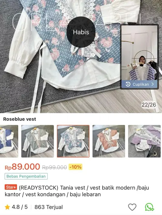 Vest Batik yang dikenakan Becca ternyata memiliki harga yang cukup affordable, yakni Rp89 ribu di e-commerce Shopee. Well, tertarik recreate look Batik ala Becca? [@rklopper]