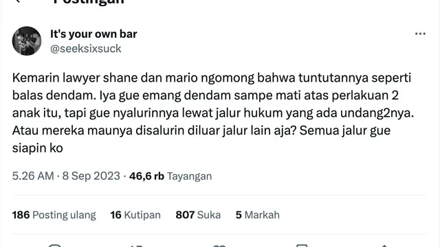 Unggahan Jonathan Latumahina ayah David Ozora. (Dok. Twitter @seeksixsuck)