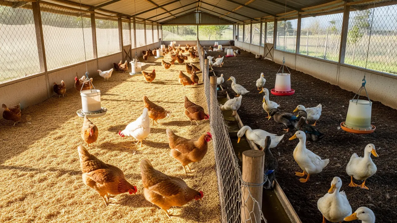 Desain Kandang untuk Ternak Ayam Sekaligus Bebek (AI)