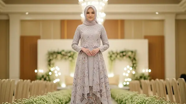 Gamis Batik A-Line Kombinasi Brokat untuk Hijabers