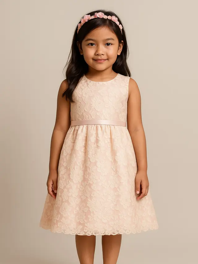 Dress A-Line Kombinasi Brokat-Satin dengan Motif Floral (Foto: ChatGPT)