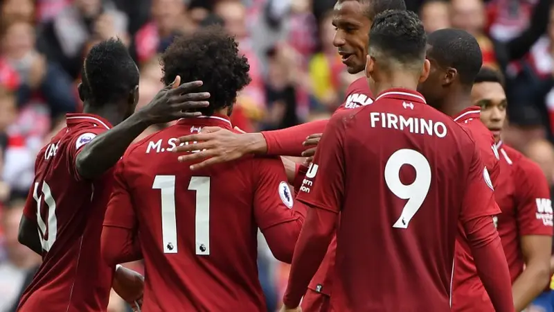 Para pemain Liverpool merayakan gol ke gawang Southampton di pekan keenam Liga Inggris 2018-2019