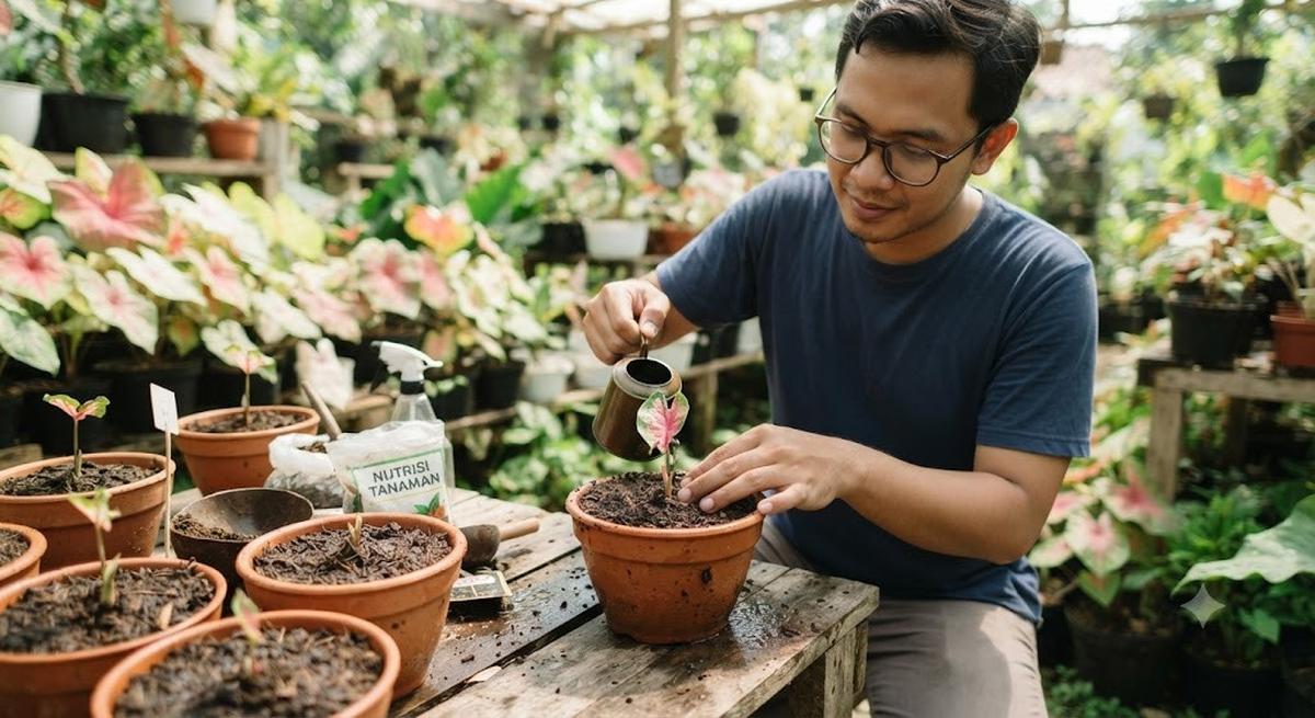 Atur Penyiraman dan Pemupukan agar Caladium Tetap Sehat (AI Generated)