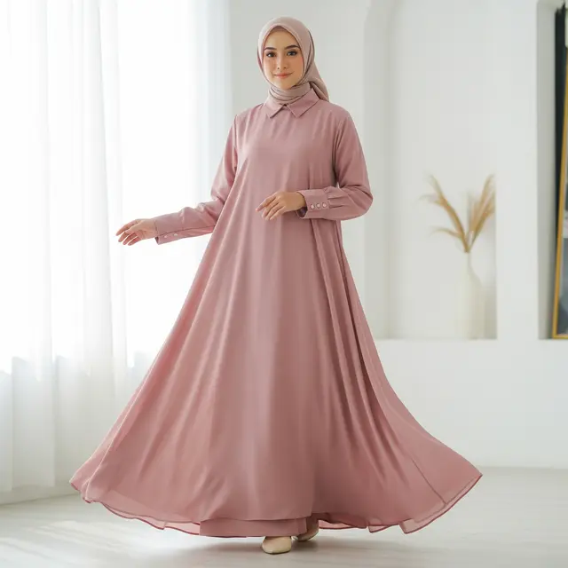 9 Model Gamis A-line Syari Berbahan Jatuh, Anggun dan Nyaman Pilihan Muslimah