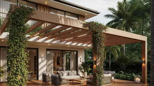 Pergola Kayu Modern Sebagai Peneduh Alami