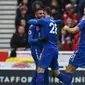 Riyad Mahrez dkk. menghuni peringkat kedelapan sebagai tim penghasil gol terbanyak di Premier League. Hingga pekan ke-11 Leicester City telah menciptakan 16 gol. (AFP/Paul Ellis)