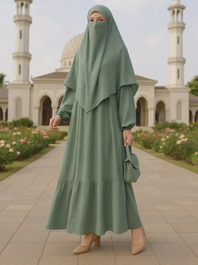 Model Gamis Syari Set Khimar Instan