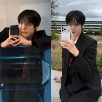 Potret Yunho ATEEZ Bawa iPhone 17 di acara peluncuran iPhone tersebut. [@yunou._.u]