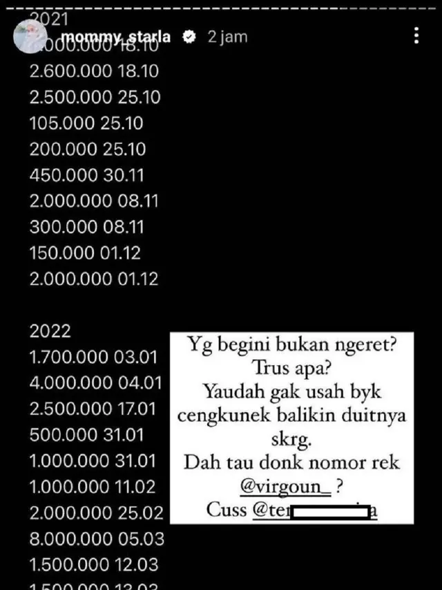 Unggahan Inara Idola Rusli soal mutasi kemaksiatan Virgoun yang diduga selingkuh dengan Tenten Anisa. (Foto: Dok. Instagram @mommy_starla)