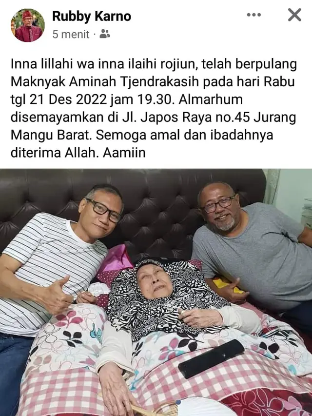 Kabar Meninggalnya Aminah Cendrakasih Mak Nyak