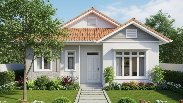 Model Rumah 6x8 Sederhana dengan Sirkulasi Udara Optimal dan Taman Depan Hijau