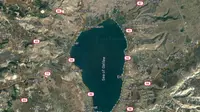 penampakan Danau Thabariyah atau Tiberias dalam Google map. (SS Google Map)