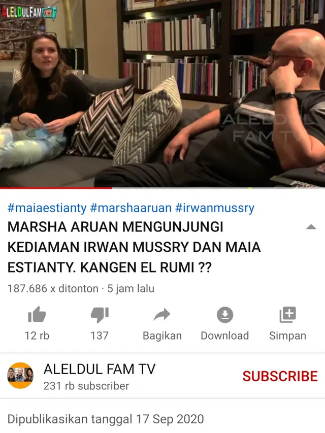 Unggahan Maia Estianty. (Foto: YouTube Aleldul Fam TV)