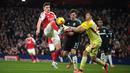 Arsenal menutup tahun 2025 dengan kemenangan telak 4-1 atas Aston Villa pada laga Liga Inggris di Stadion Emirates, Selasa (30/12/2025).  (AP photo/Alastair Grant)