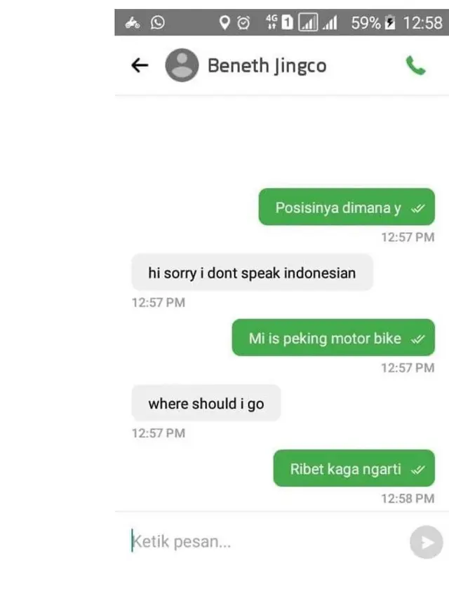 Chat Lucu Driver Ojek Online Berbahasa Inggris Ini Bikin Ketawa Geli