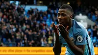 Ekspresi pemain Manchester City, Kelechi Iheanacho, setelah mencetak gol ke gawang Southampton dalam laga Premier League di Stadion Etihad, Manchester, Minggu (23/10/2016). (Action Images via Reuters/Craig Brough)