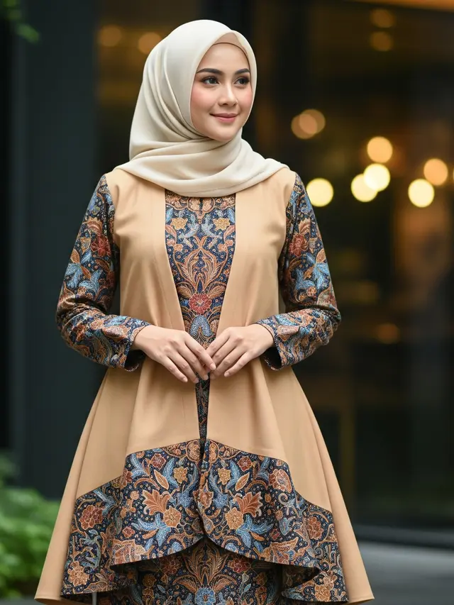 Model Gamis Batik dengan Outer Tunik (Image by Gemini AI)