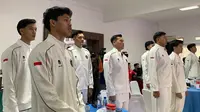 Para pemain Timnas Voli Putra Indonesia mengikuti acara pelepasan menuju Asian Games 2026 di Sentul, Bogor, Kamis (24/9/2026).