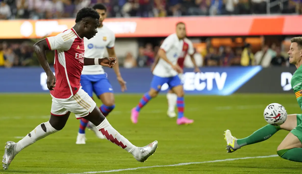 Arsenal kembali ke London untuk bertanding di Piala Emirates sebagai persiapan akhir jelang Liga Premier.  (AP Photo/Ashley Landis)