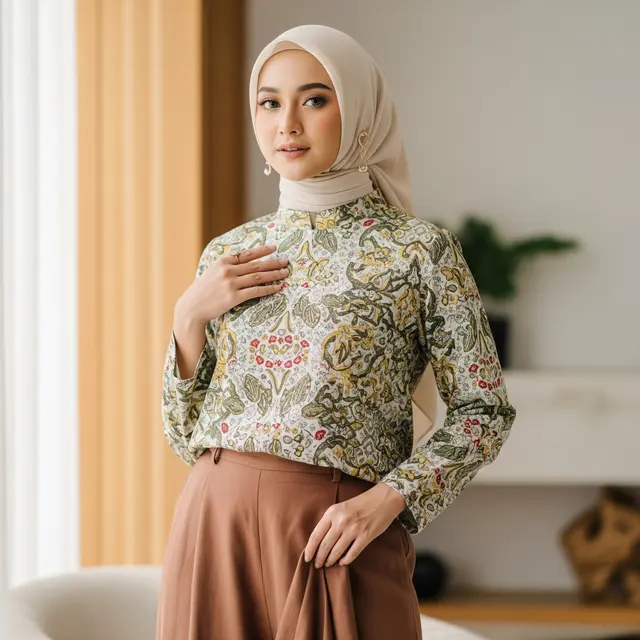 Trend Baju Set Motif Floral dan Celana Polos untuk Lebaran (Gemini AI)
