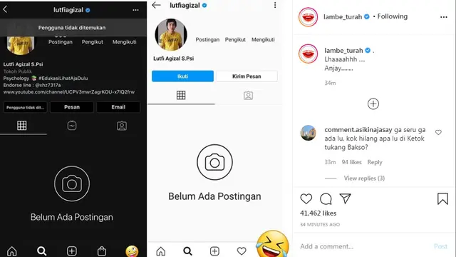 Instagram Lutfi Agizal menghilang
