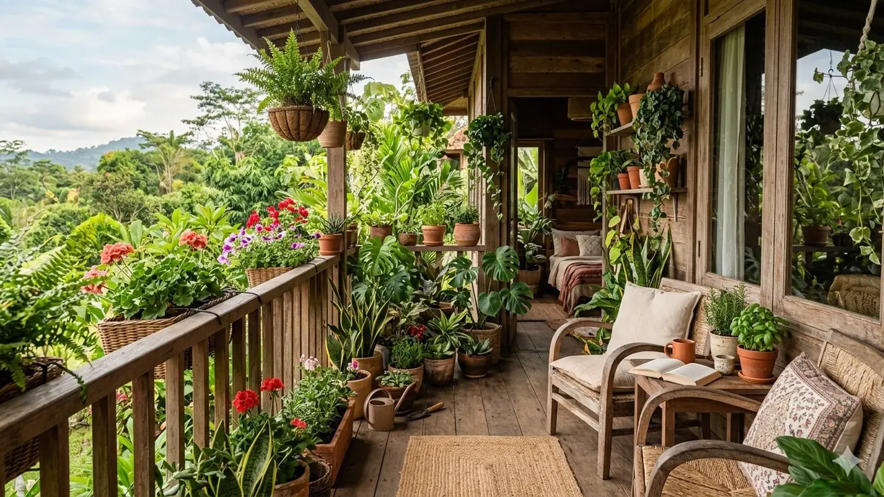 Balkon Rumah dari Kayu (Foto: Gemini AI)