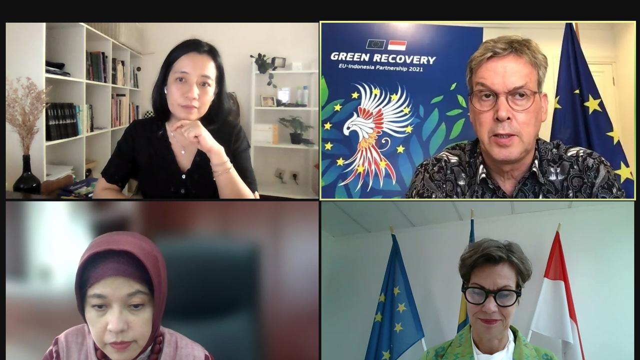 Press Conference of the EU-Indonesia Cooperation Publication 2021: Green Recovery secara virtual pada Selasa (4/5/2021).
