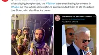 Media China, Global Times, menyandingkan foto Taliban dan Presiden AS Joe Biden makan es krim. Dok: Twitter Global Times @globaltimesnews