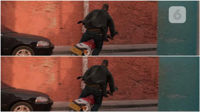 Perbandingan potongan gambar video 4K dengan setelan refresh rate 120 Hz (atas) dan 60 Hz (bawah) pada layar Dynamic AMOLED 2X di Samsung Galaxy S20 Ultra