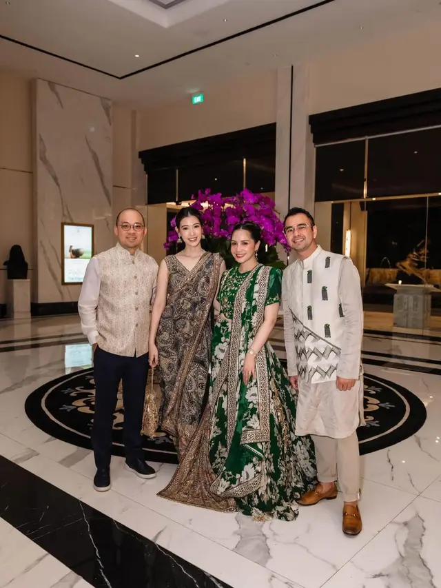 Pesona Elegan Nagita Slavina Hadiri Kondangan Berbalut Kurta dan Lehenga Floral, Terlihat Mewah dengan Tas Branded