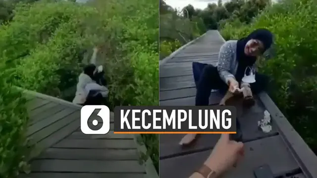 VIDEO: Apes, Perempuan Bergaya Saat Direkam Justru Jatuh Terperosok Ke Hutan Mangrove