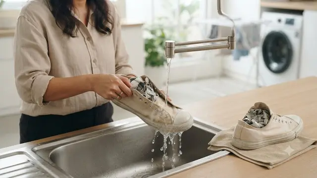 Bilas dan Keringkan Sepatu Kanvas