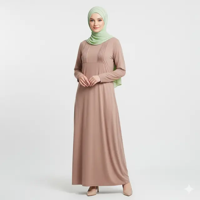 Inspirasi Dress Panjang Polos Minimalis Kombinasi Kerudung Muslim.