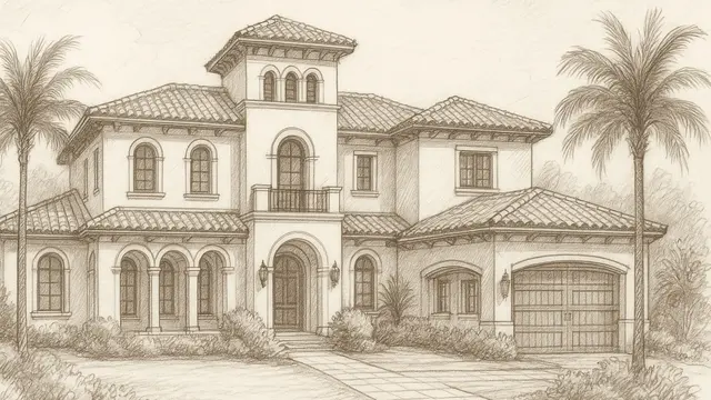 Gambar Sketsa Rumah Mewah bergaya Eropa(via ChatGPT)