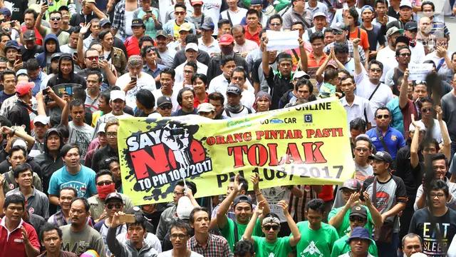 Tolak Permenhub Nomor 108, Ribuan Driver Taksi Online Gelar Unjuk Rasa di Kemenhub
