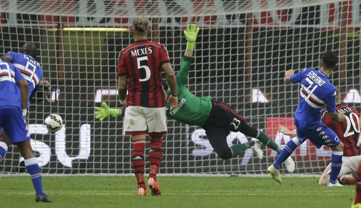 Sampdoria berhasil membuka keunggulan lebih dulu lewat gol yang disarangkan Roberto Soriano pada menit ke-58. (AP/Luca Bruno)