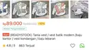 Vest Batik yang dikenakan Becca ternyata memiliki harga yang cukup affordable, yakni Rp89 ribu di e-commerce Shopee. Well, tertarik recreate look Batik ala Becca? [@rklopper]