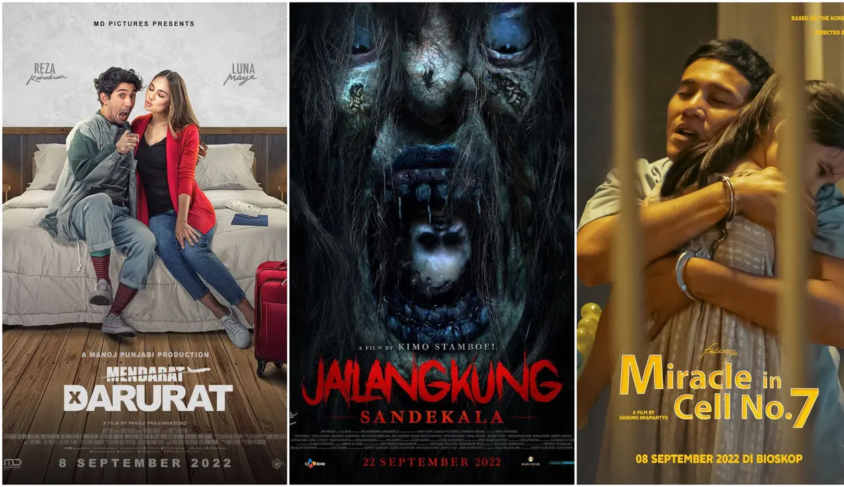 <p>Sejumlah film Indonesia siap menyapa para pecintanya di bioskop pada bulan September 2022. Berbagai genre film telah antre untuk tayang, mulai dari drama keluarga hingga horor. Di antaranya ada Mendarat Darurat, Jailangkung: Sandekala, dan Miracle in Cell No.7. (Instagram/filmmendaratdarurat/filmjailangkung2022/hanungbramantyo)</p>