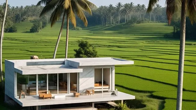 Ilustrasi Rumah Tengah Sawah (Sumber: Meta AI)