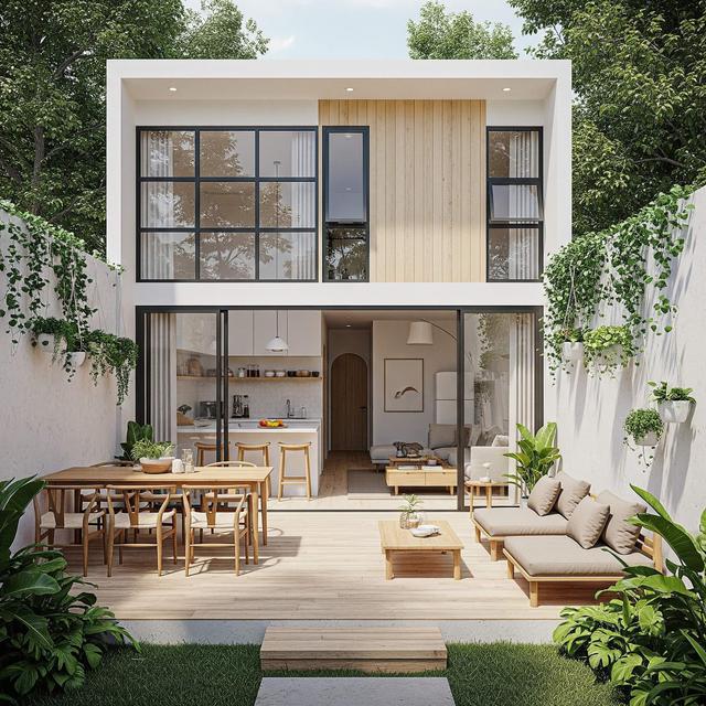 Desain Rumah Kecil Tropis dengan Taman Belakang