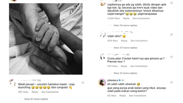 Julian Jacob Umumkan Kelahiran Anak Pertama Usai 5 Bulan Nikah. Sempat Kaget Dapat Kejutan Test Pack pada Maret 2023 Lalu. (Sumber: Instagram/julianjacs)
