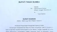 Surat edaran Bupati Tanah Bumbu, Kalimantan Selatan.