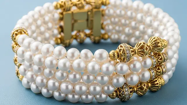 Gelang Mutiara Multi-Strand Emas Kuning