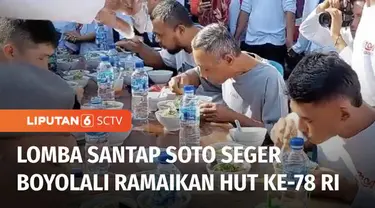 Hari Ulang Tahun ke-78 Kemerdekaan Republik Indonesia, juga dimeriahkan warga Kelurahan Banaran, Kabupaten Boyolali, Jawa Tengah, dengan mengadakan lomba makan soto seger terbanyak dan tercepat.