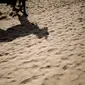 Siluet seekor kuda terlihat di pasir sebelum mengikuti lomba pacuan kuda di sepanjang pantai di Sanlucar de Barrameda, Spanyol pada 11 Agustus 2019. Balap kuda di tepi pantai ini merupakan acara tahunan yang telag berlangsung selama lebih dari 140 tahun. (AP Photo/Javier Fergo)